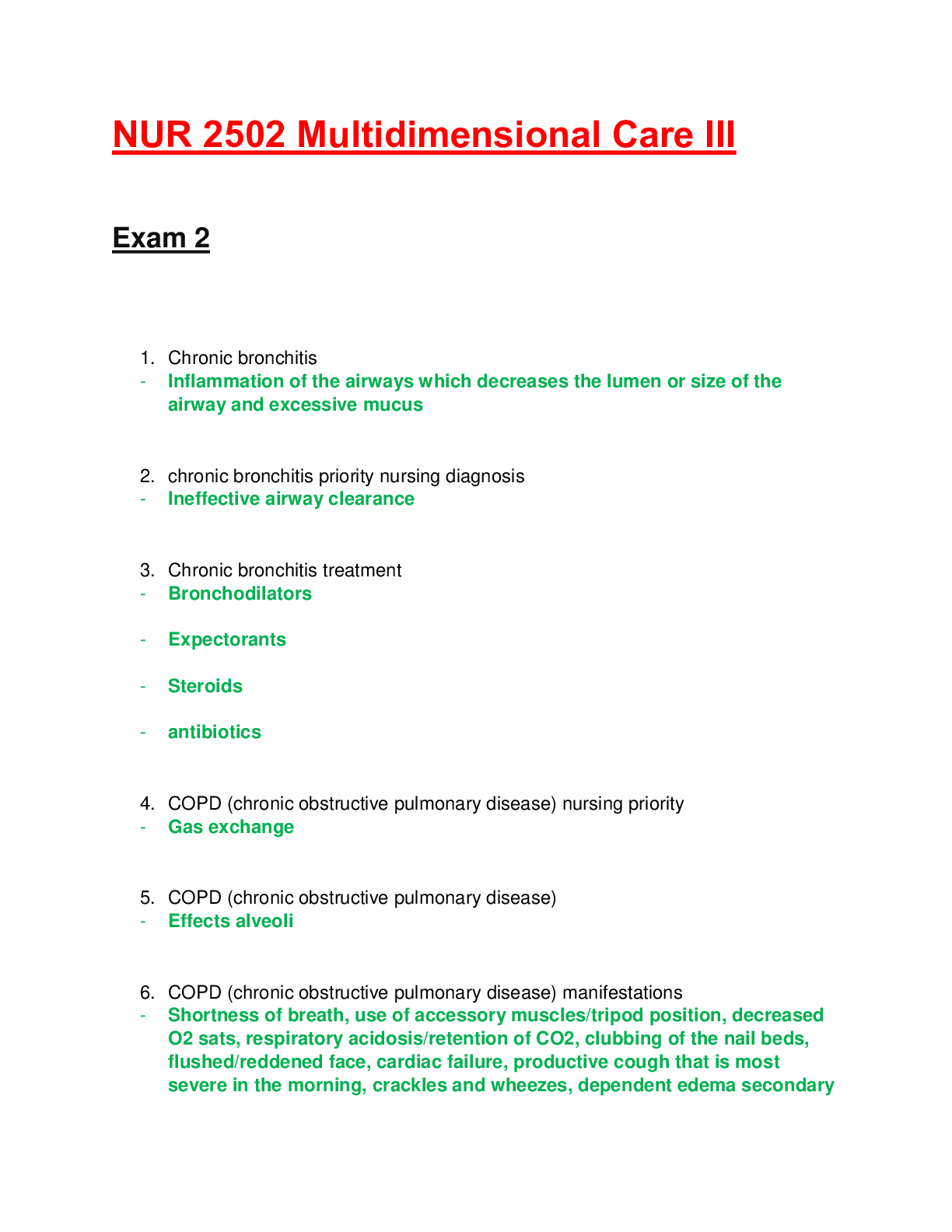 Preview of NUR2502: Multidimensional Care III / MDC 3 Exam 2 (Fall 2020) SURE STUDY GUIDE Rasmussen